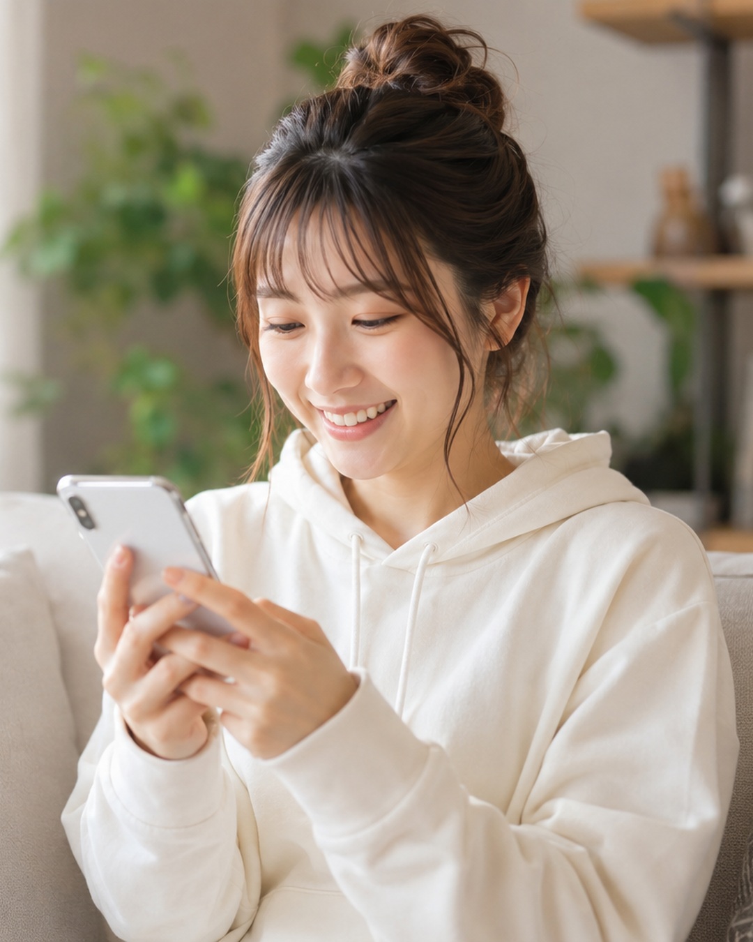 スマホで副収入の相談をする女性
